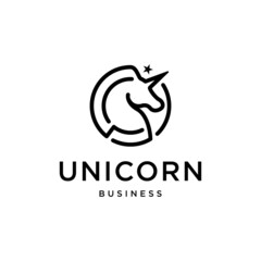 minimalist unicorn logo with circle and star design vector for business, hotel, marketing and financial company