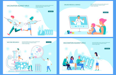 Set of landing webpage templates of laboratory research.