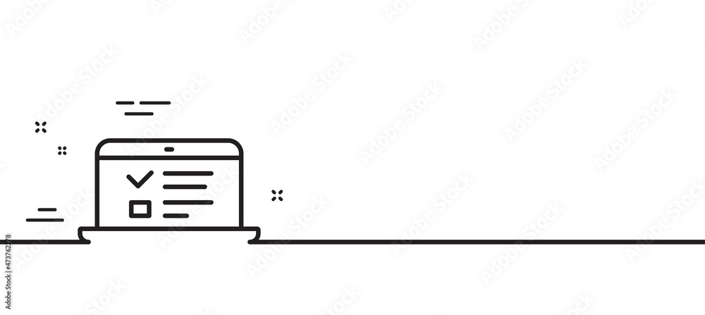 Poster online education line icon. notebook or laptop sign. web presentation or internet lectures symbol. m