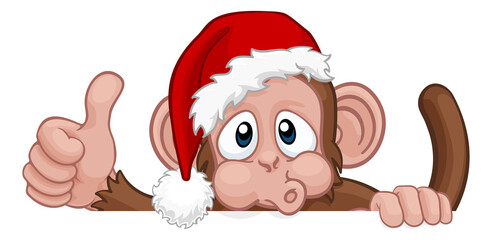 Christmas Monkey Cartoon Character in Santa Hat