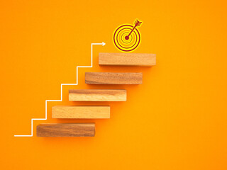 Business growth and investment concept. Wooden blocks stair with white line effect isolated on a...