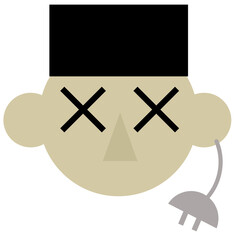 unplugged man face with eyes showing death and electric plug out of socket