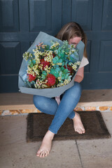 flower bouquet on front door