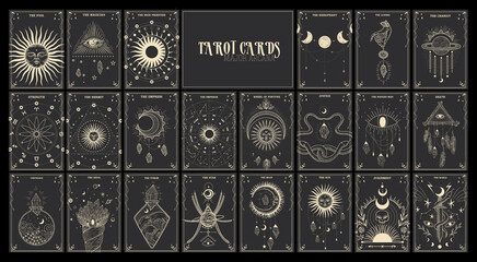 vintage vintage style deck of tarot cards. magical predictions of the future, mysterious characters.