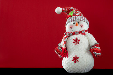 snowman isolated on red background for noel or Christmas