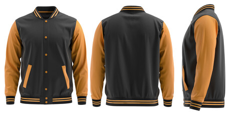 Blank (Black and Orange  ) varsity bomber jacket isolated on white background. parachute jacket....