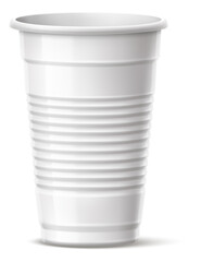 White disposable cup. Plastic mug container mockup in realistic style
