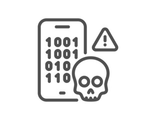 Cyber attack line icon. Ransomware threat sign. Phone hacking symbol. Quality design element. Linear style cyber attack icon. Editable stroke. Vector