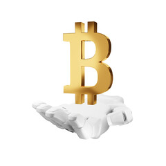 3d robot hand holding a Bitcoin sign, isolated on white background, 3d rendering