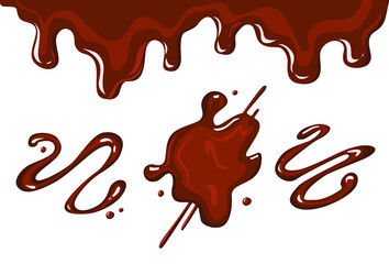 Vector set of chocolate drops and blots isolated on white background.