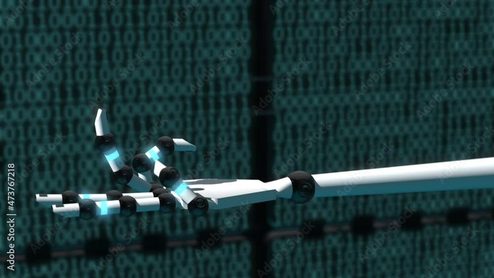 Poster seamless looping 3d animation of a robotic hand presenting the word “machine learning” in 4k resolut