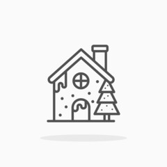 Snow House with snow and tree icon. Outline style. Editable Stroke and pixel perfect. Vector illustration. Enjoy this icon for your project.
