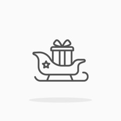 Sledge with gift box icon. Outline style. Editable Stroke and pixel perfect. Vector illustration. Enjoy this icon for your project.