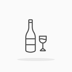 Wine bottle with glass icon. Editable Stroke and pixel perfect. Outline style. Vector illustration. Enjoy this icon for your project.
