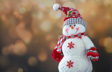 snowman isolated on glitter background for noel or Christmas