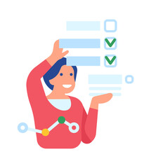 Woman doing project management. Person looking on work checkpoints