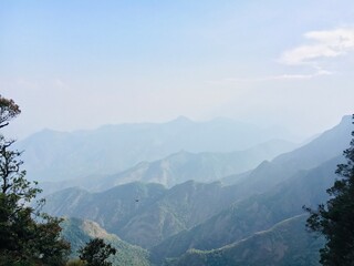 mountains in the fog