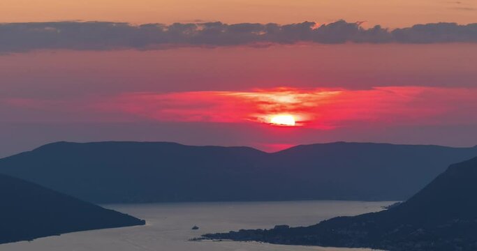 View to Boka Kotor Bay from above at sunset