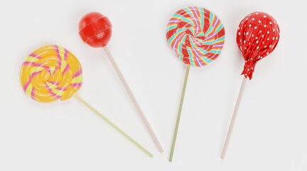 Realistic 3D Render of Lollipops