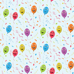 Birthday party smiling balloons seamless pattern. Great for  greeting cards, party invitation cards, baby shower,  decoration for birthday parties and for kids clothes