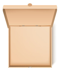 Empty cardboard box. Top view food delivery package mockup in realistic style