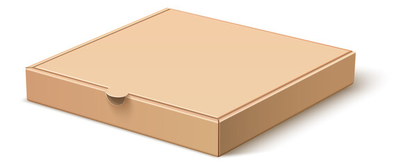 Closed pizza box. Realistic cardboard package. Blank mockup