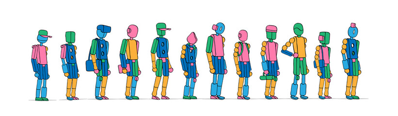Collezione di personaggi composti da forme colorate