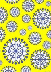 snowflakes, cold symbol, repeating snowflakes and yellow background