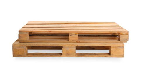 Wooden pallets isolated on white. Transportation and storage