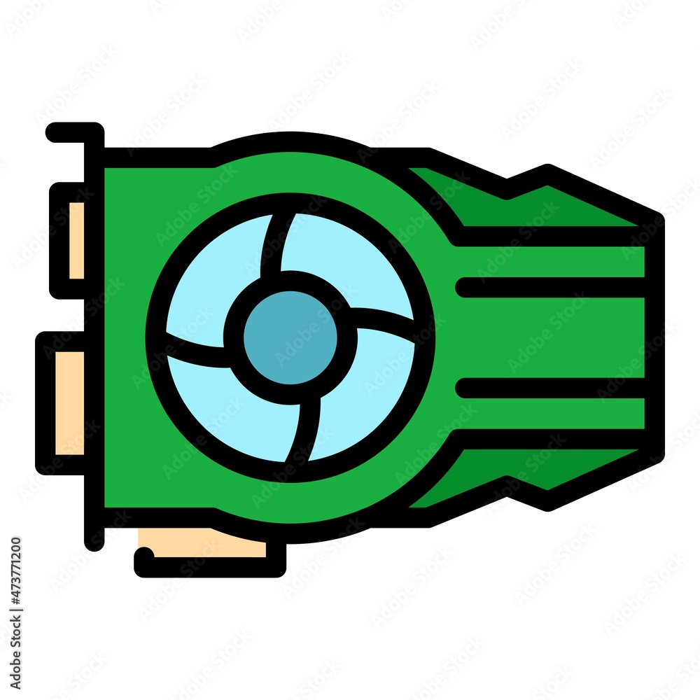 Poster graphics card icon. outline graphics card vector icon color flat isolated