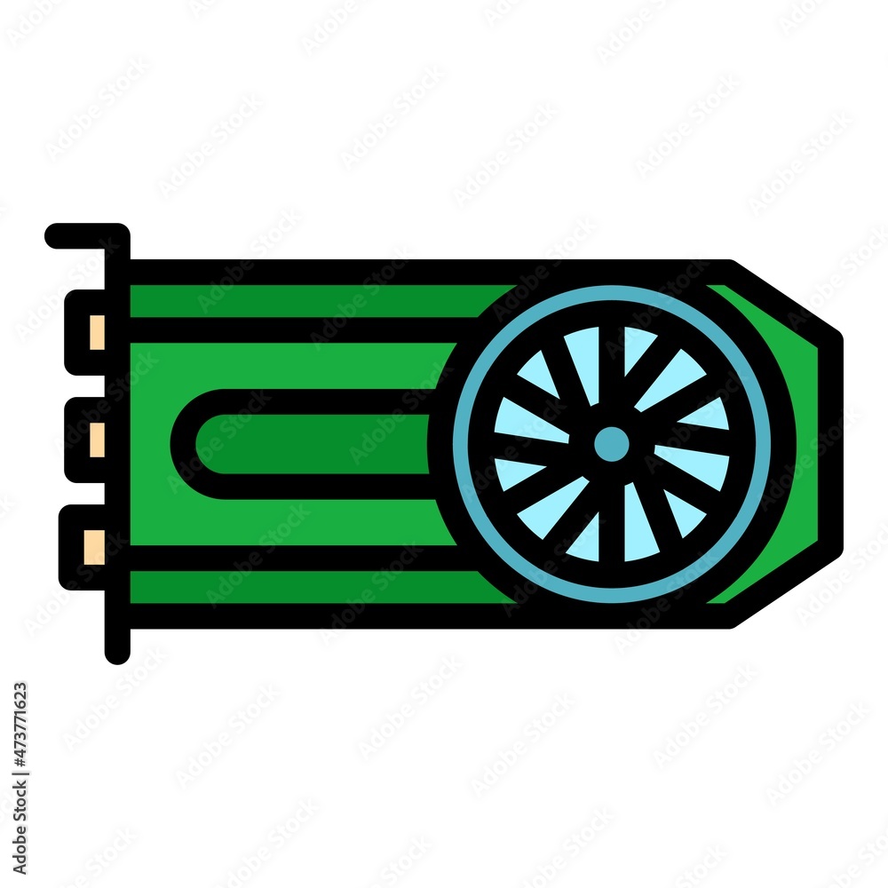 Poster computer graphic card icon. outline computer graphic card vector icon color flat isolated