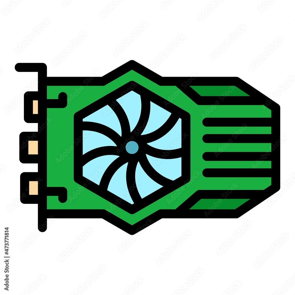 Poster digital gpu card icon. outline digital gpu card vector icon color flat isolated