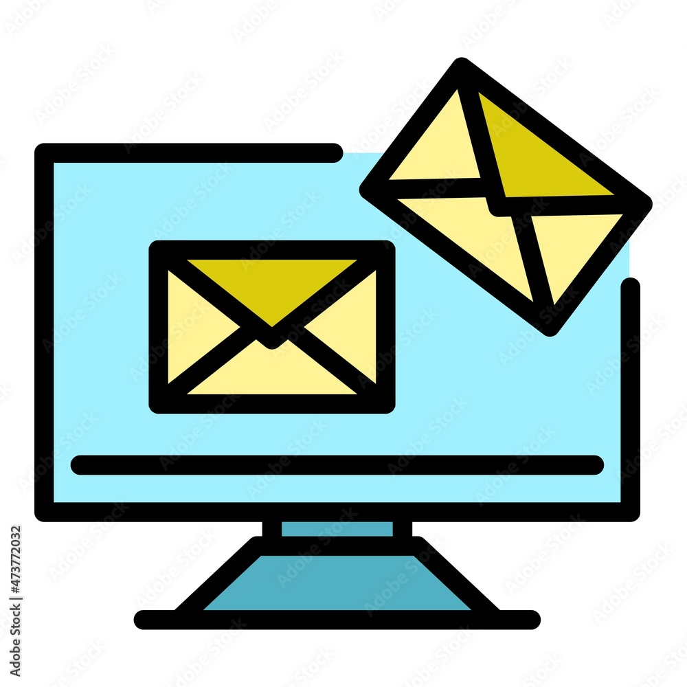 Poster envelope monitor icon. outline envelope monitor vector icon color flat isolated