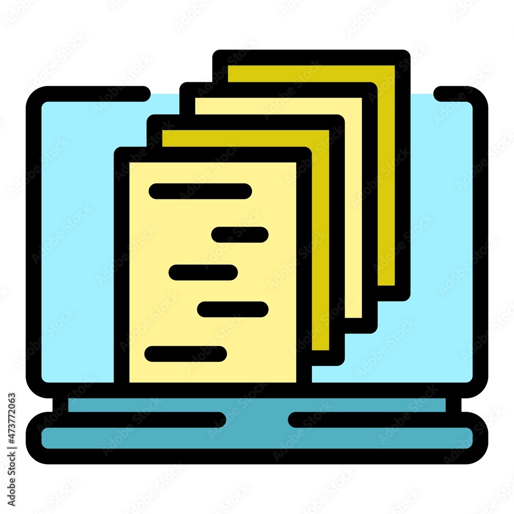 Poster files on monitor icon. outline files on monitor vector icon color flat isolated
