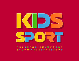 Vector colorful banner Kids Sport with abstract style Font. Funny Alphabet Letters and Numbers set