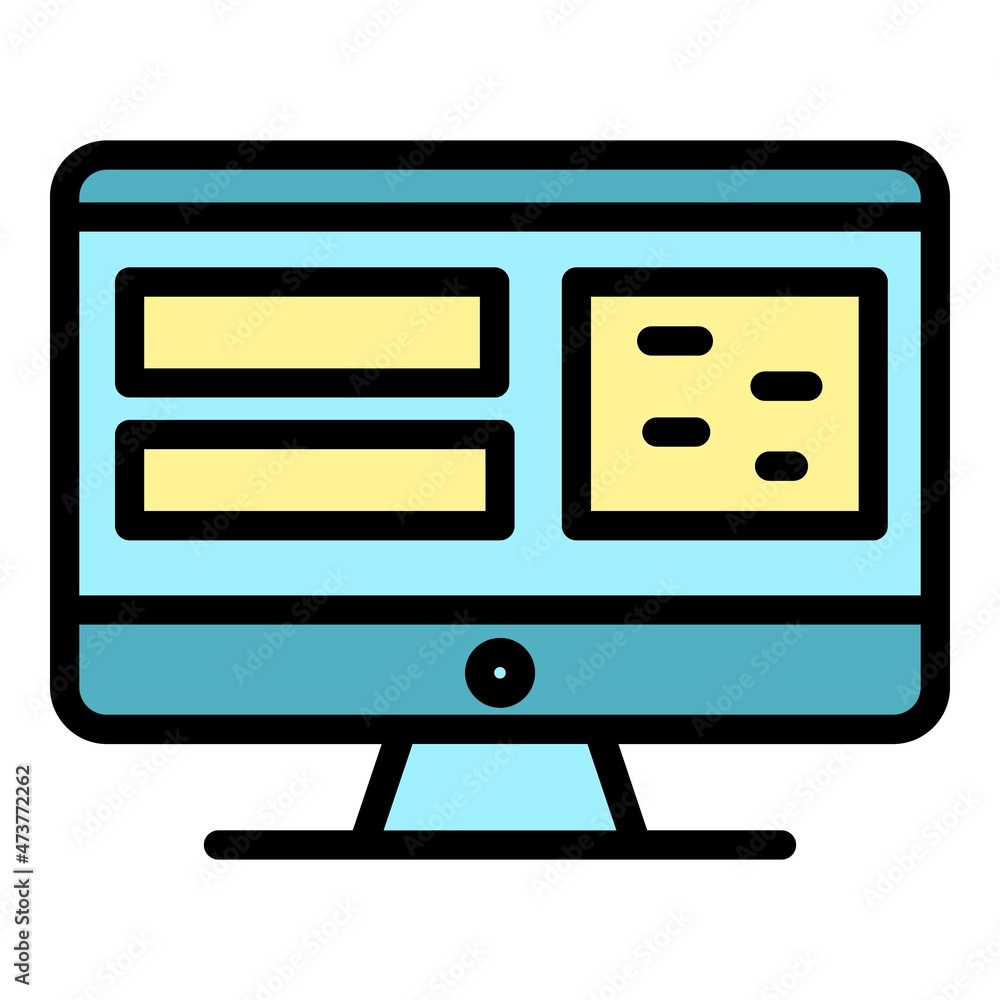 Poster web page on monitor icon. outline web page on monitor vector icon color flat isolated