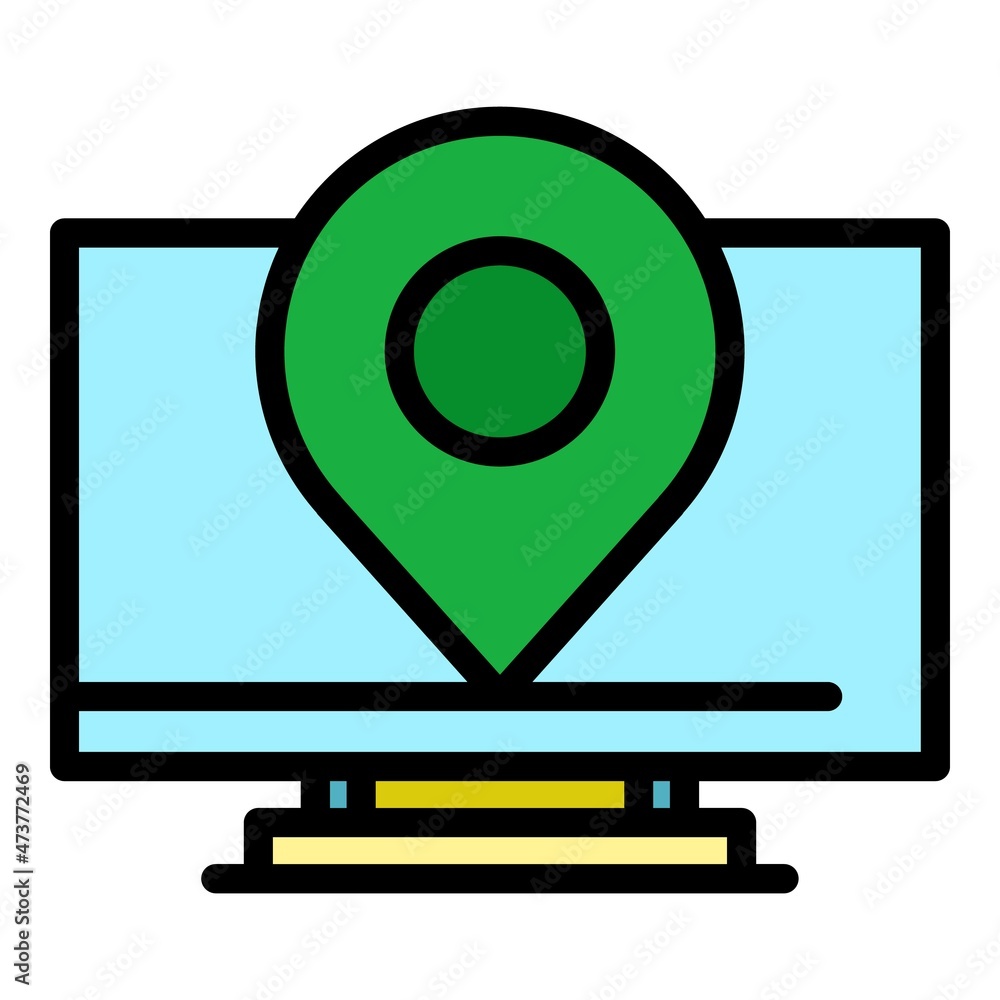 Poster location monitor icon. outline location monitor vector icon color flat isolated