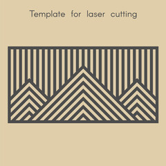 Template for laser cutting. Stencil for panels of wood, metal. Geometric pattern with mountains. Background for cut. Decorative stand.