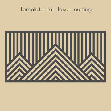 Template for laser cutting. Stencil for panels of wood, metal. Geometric pattern with mountains. Background for cut. Decorative stand.