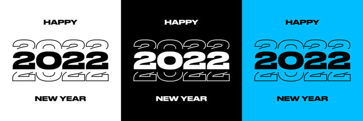 Happy New Year 2022 Modern Design Template Vector. Futuristic 2022 Logotype with 'Happy New Year' Text. Set of Template for New Year 20202 Greeting Card or Social Media Post.