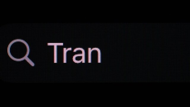 Search for translation on the Internet, gadget screen in close-up, 4k, macro