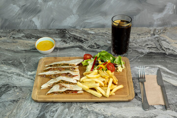 meat wrap - tortilla bread served with french fries