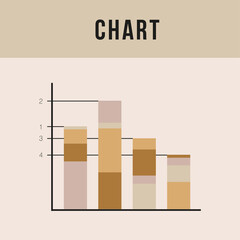 Square universal template for print, web and social networks. Bar chart divided into many parts based on percentage. Modern graph of indicator quantities. Coffee colors. Theme. Trend illustration.