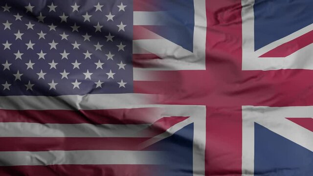 United States and United Kingdom flag seamless closeup waving animation. United States and United Kingdom Background. 3D render, 4k resolution
