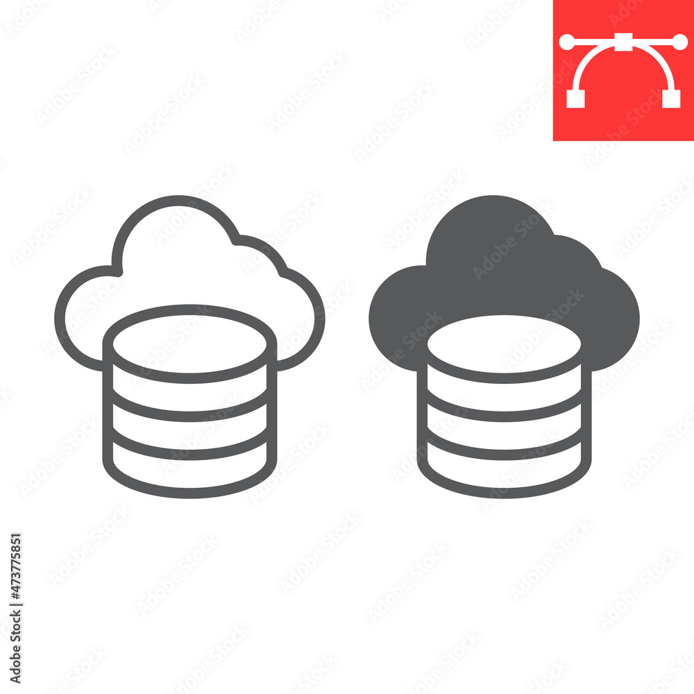 Poster big data line and glyph icon, database and connection, cloud computing vector icon, vector graphics,