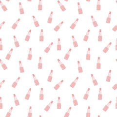 Seamless pattern with the image of lipstick in a nude color plate. Continuous repeating pattern for the design of wrapping paper, napkins, fabric, towels and other accessories. Abstract background