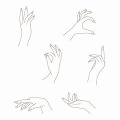 Minimalist bohemian feminine hands vector set lineart for gestures