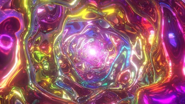 Super Psychedelic Trip In Colorful Rainbow Wormhole Tunnel Abstract - 4K Seamless VJ Loop Motion Background Animation