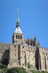 Mont saint michel architecture panoramic beautiful postcard view at Dusk in Summer Low Tide, France