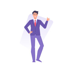 Successful business man perform thumbs up gesture good news win and positive emotion vector